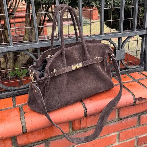 Monica Handbag Chocolate Brown Suede