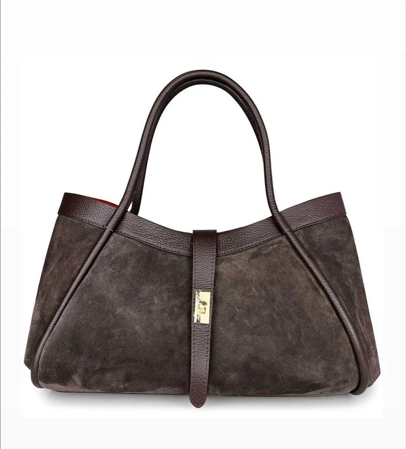 Kira Structured Tote Bag Chocolate Brown Suede