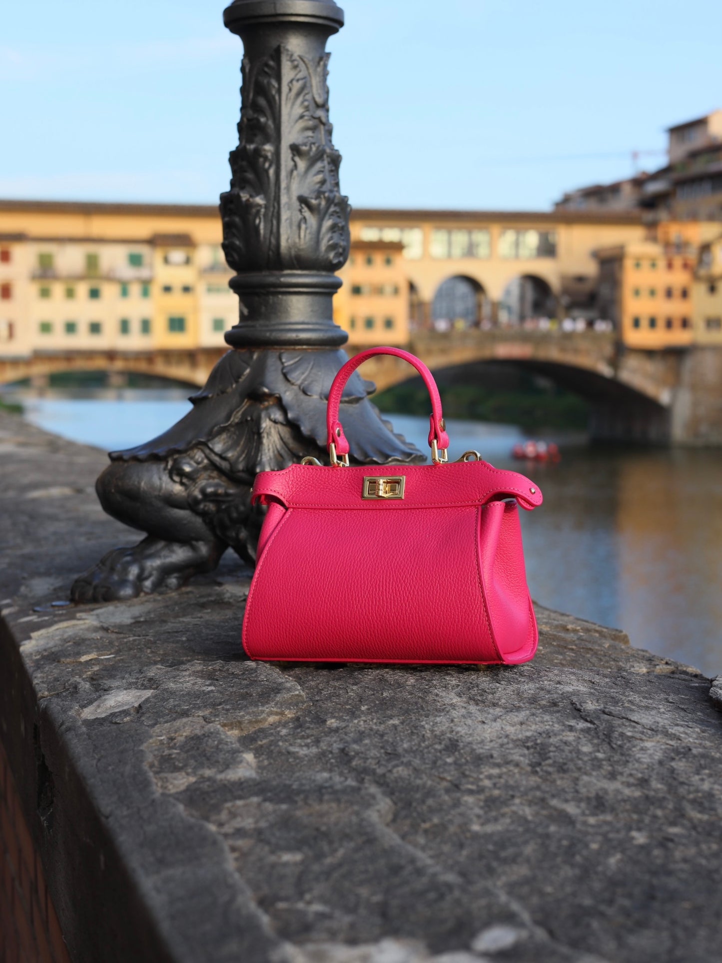 Lira Leather Handbag in Fuchsia