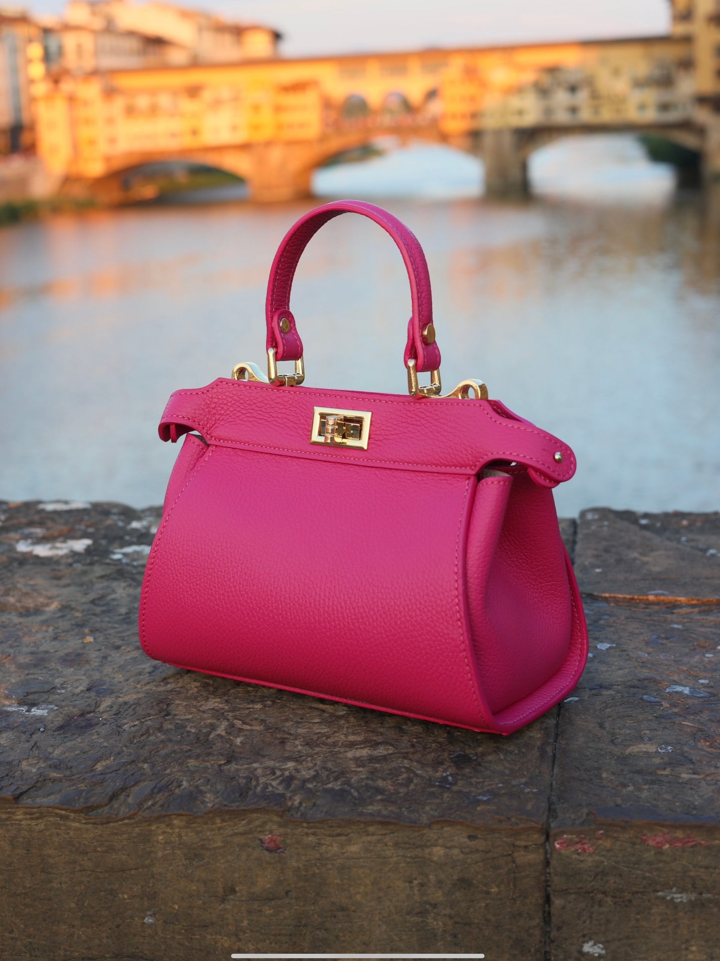 Lira Leather Handbag in Fuchsia