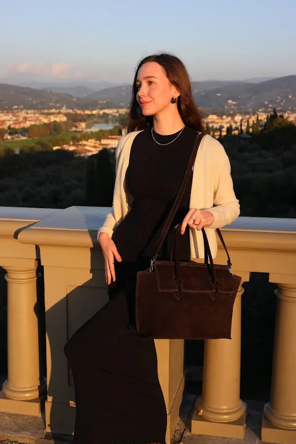 Marta Handbag in Suede Chocolate Brown