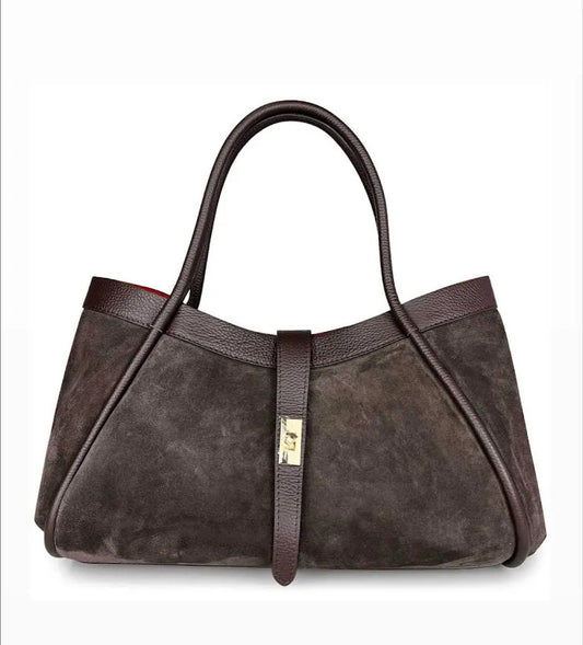 Kira Structured Tote Bag Chocolate Brown Suede
