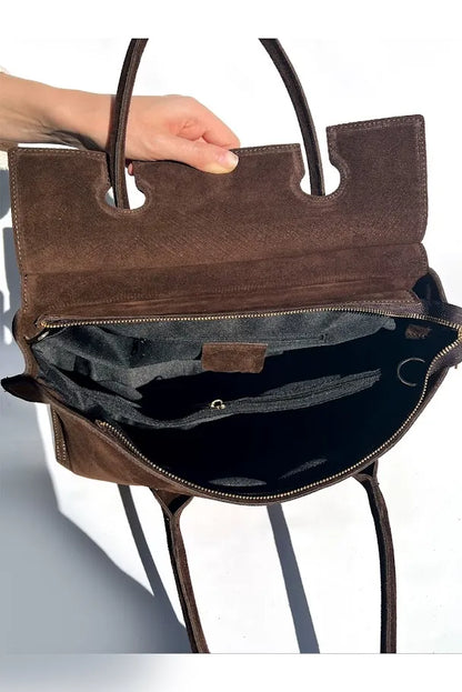 Marta Handbag in Suede Chocolate Brown