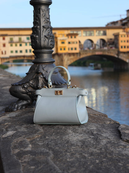Lira Leather Handbag in Baby Blue