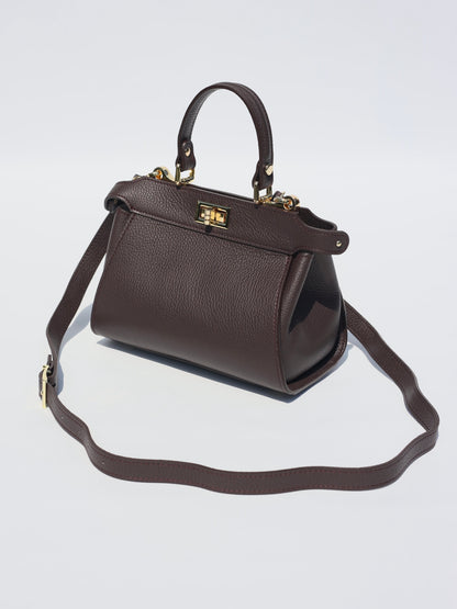 Lira Leather Handbag in Chocolate Brown