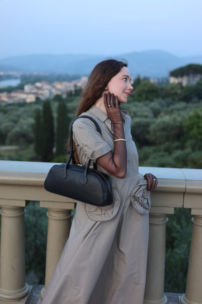 Nina East West Leather Shoulder Bag in  Black