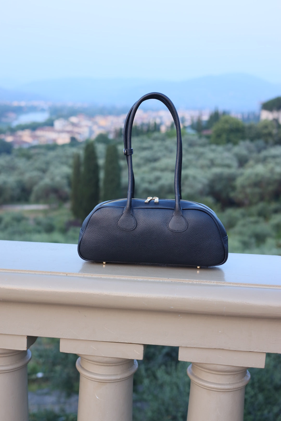 Nina East West Leather Shoulder Bag in  Black