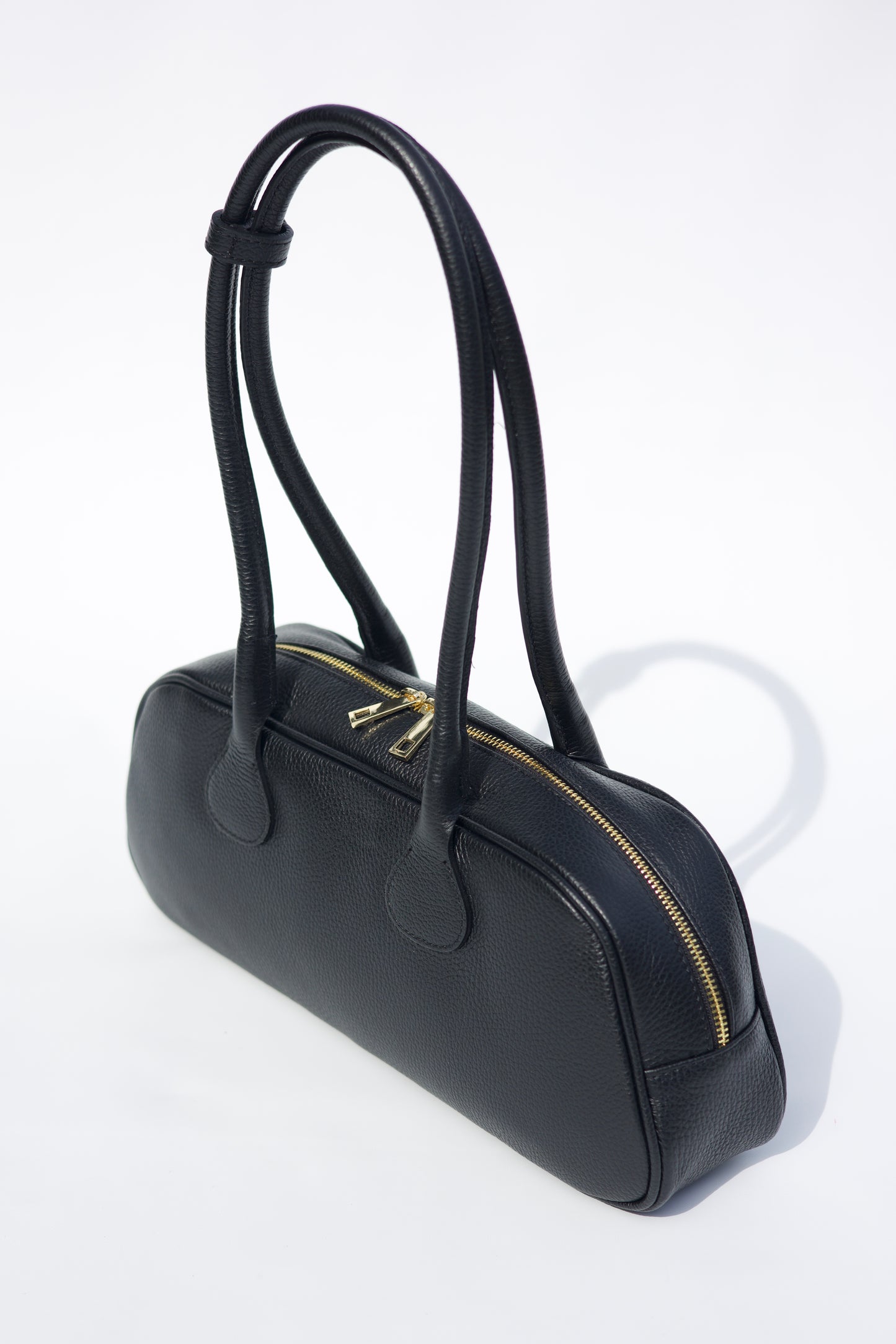 Nina East West Leather Shoulder Bag in  Black