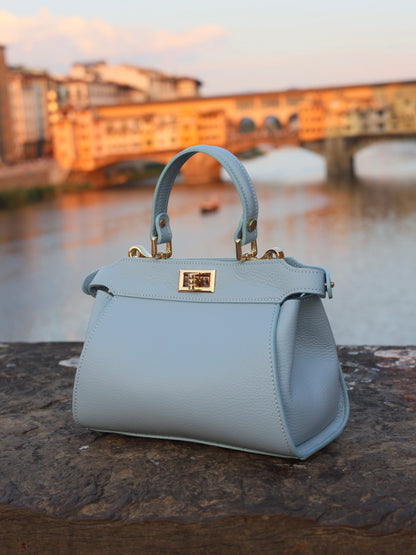Lira Leather Handbag in Baby Blue