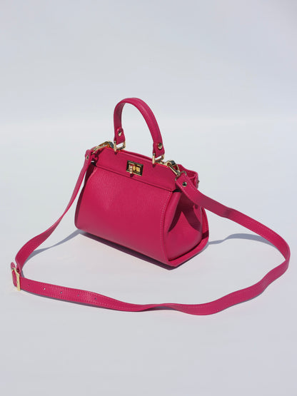 Lira Leather Handbag in Fuchsia