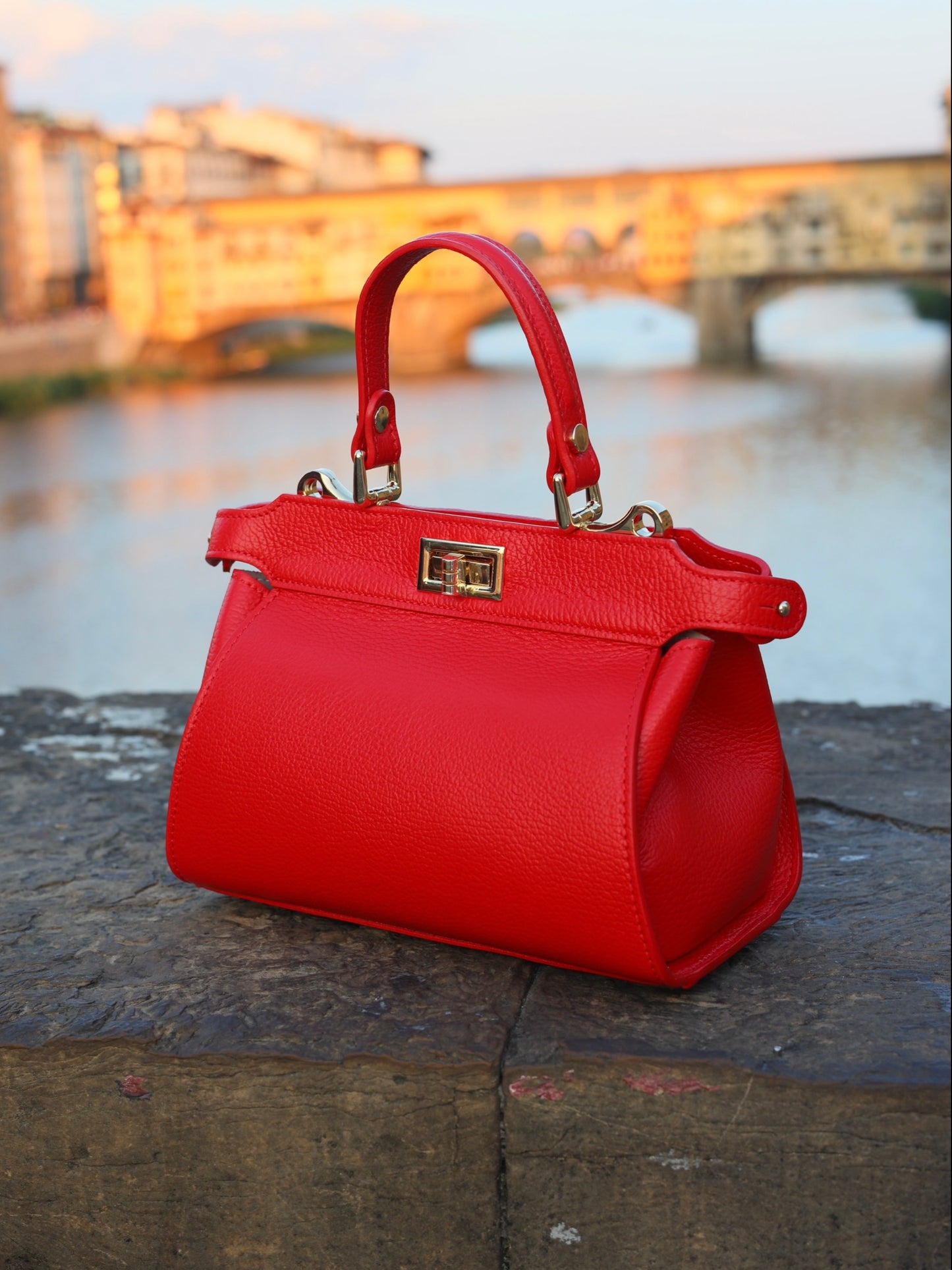 Lira Leather Handbag in Red