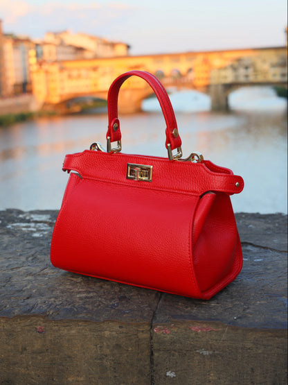 Lira Leather Handbag in Red
