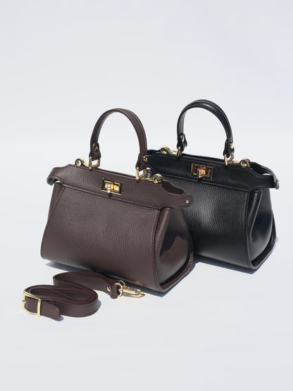 Lira Leather Handbag in Chocolate Brown