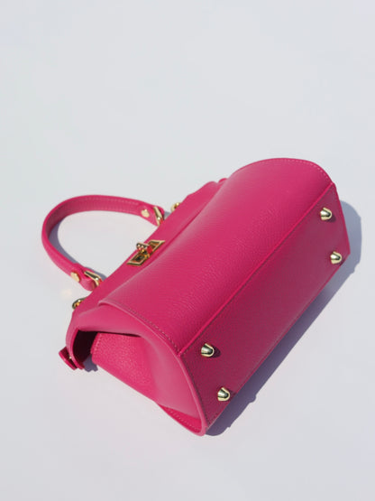 Lira Leather Handbag in Fuchsia