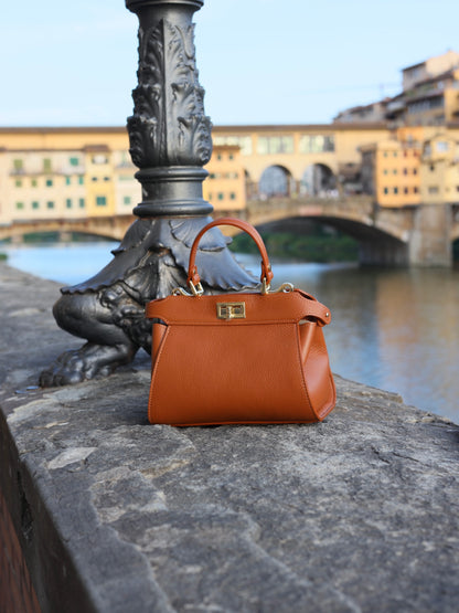 Lira Leather Handbag in Camel Brown