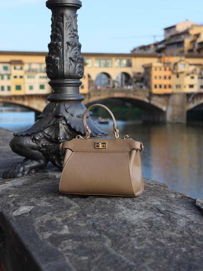 Lira Leather Handbag in Taupe