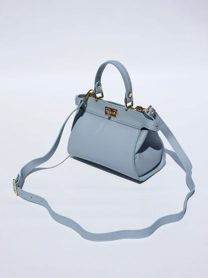 Lira Leather Handbag in Baby Blue
