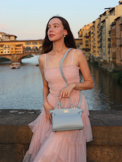 Lira Leather Handbag in Baby Blue