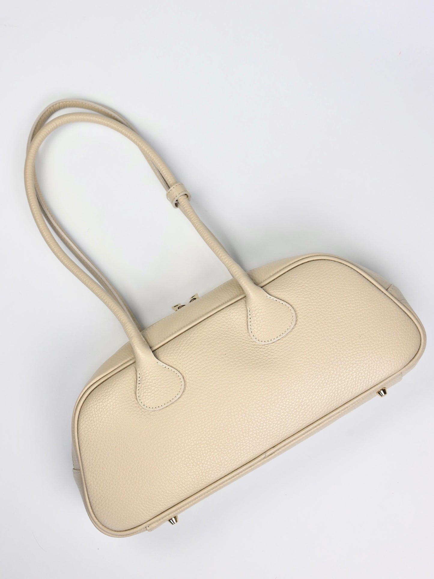 Nina East West Leather Shoulder Bag Beige