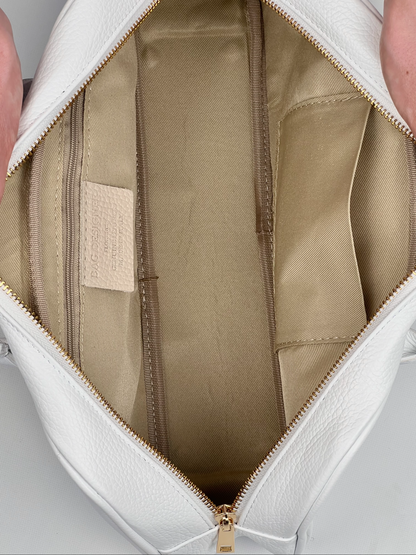 Nina East West Leather Shoulder Bag White