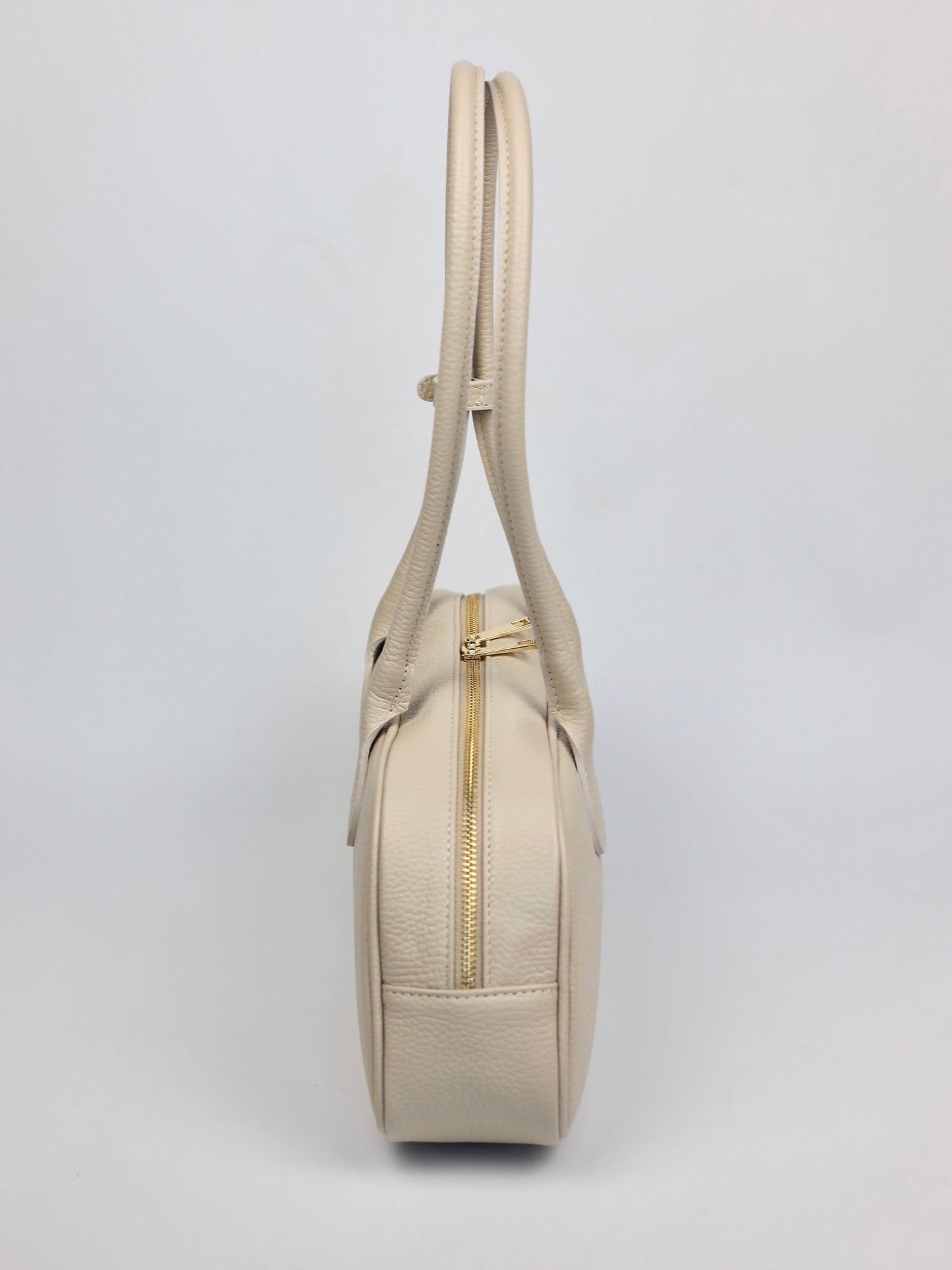 Nina East West Leather Shoulder Bag Beige