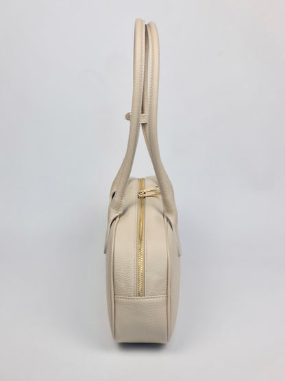 Nina East West Leather Shoulder Bag Beige