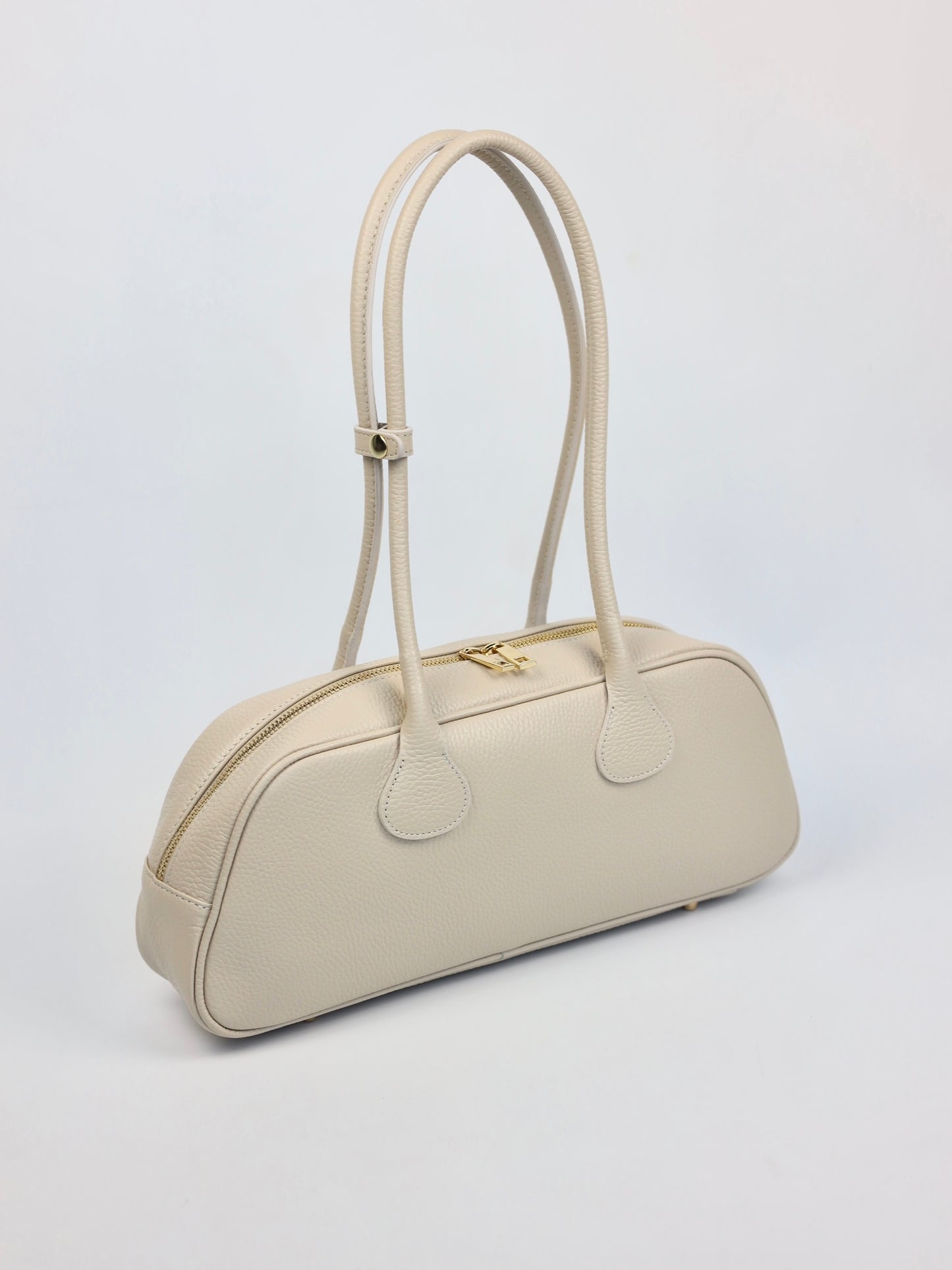 Nina East West Leather Shoulder Bag Beige