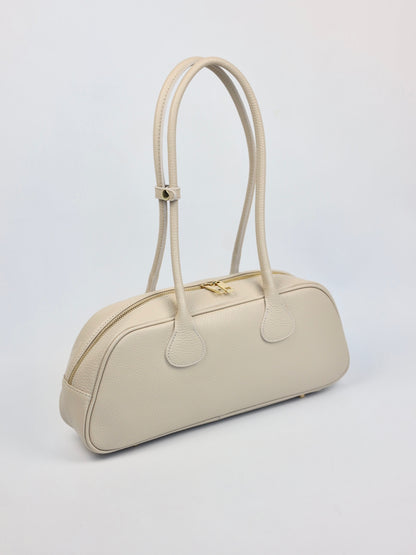 Nina East West Leather Shoulder Bag Beige