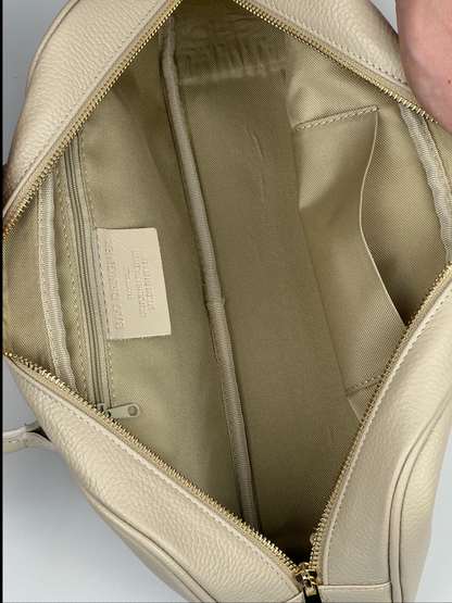 Nina East West Leather Shoulder Bag Beige