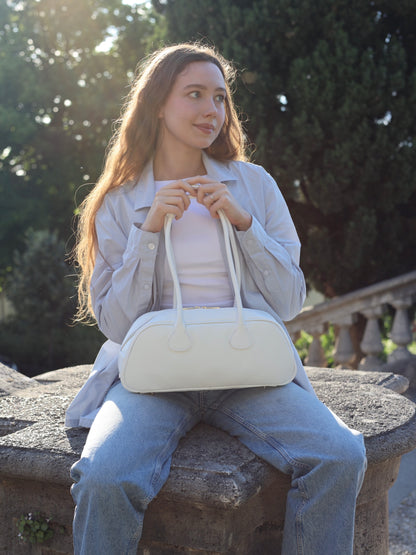 Nina East West Leather Shoulder Bag White
