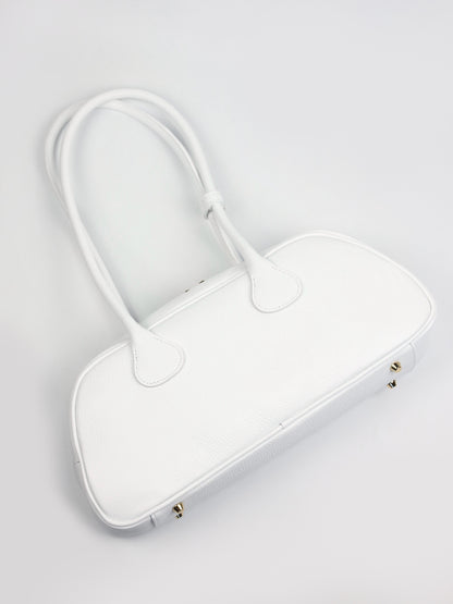 Nina East West Leather Shoulder Bag White