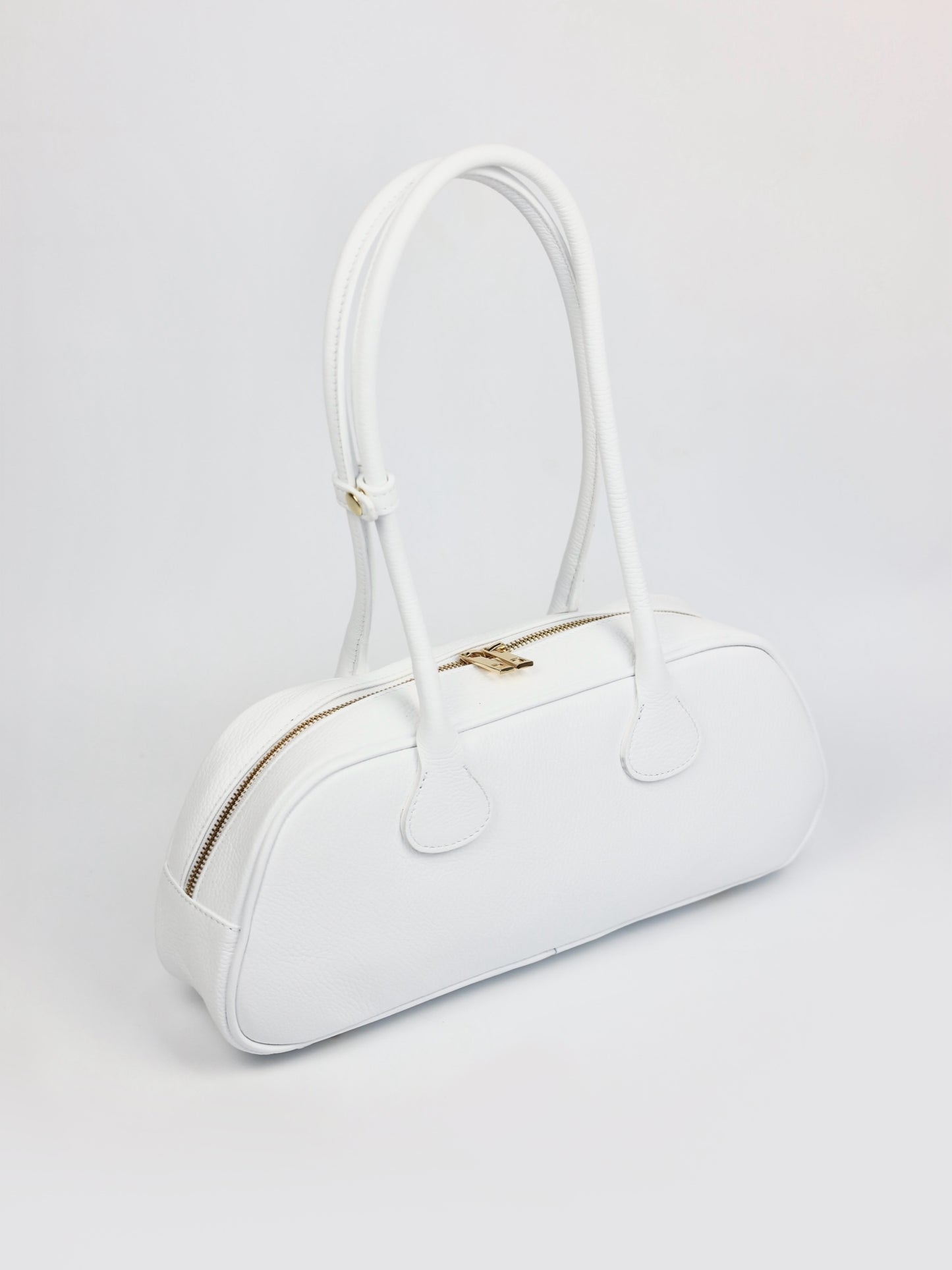Nina East West Leather Shoulder Bag White