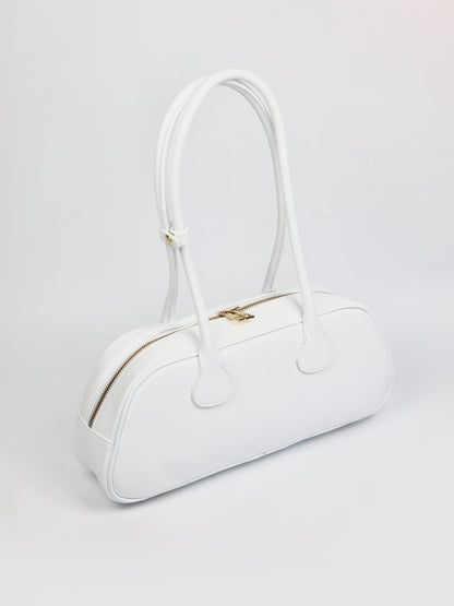 Nina East West Leather Shoulder Bag White