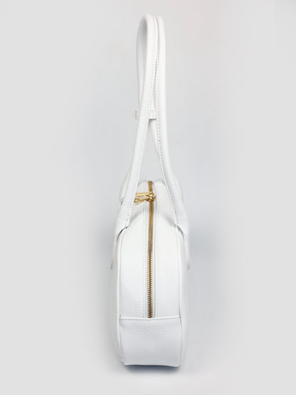 Nina East West Leather Shoulder Bag White