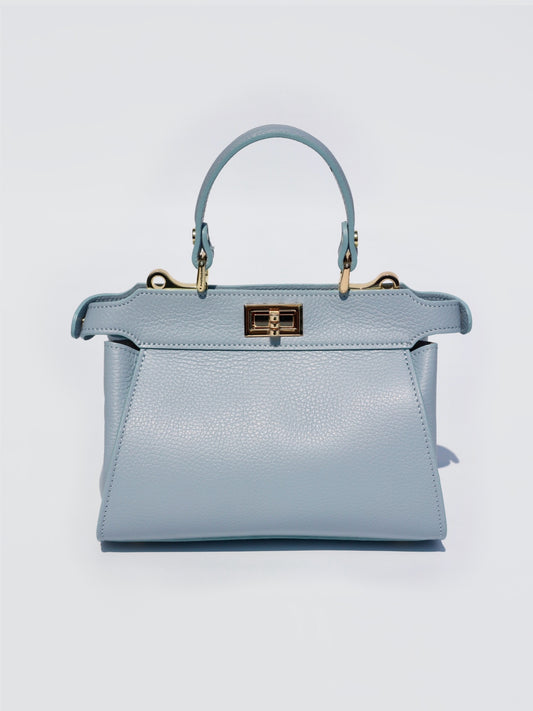 Lira Leather Handbag in Baby Blue