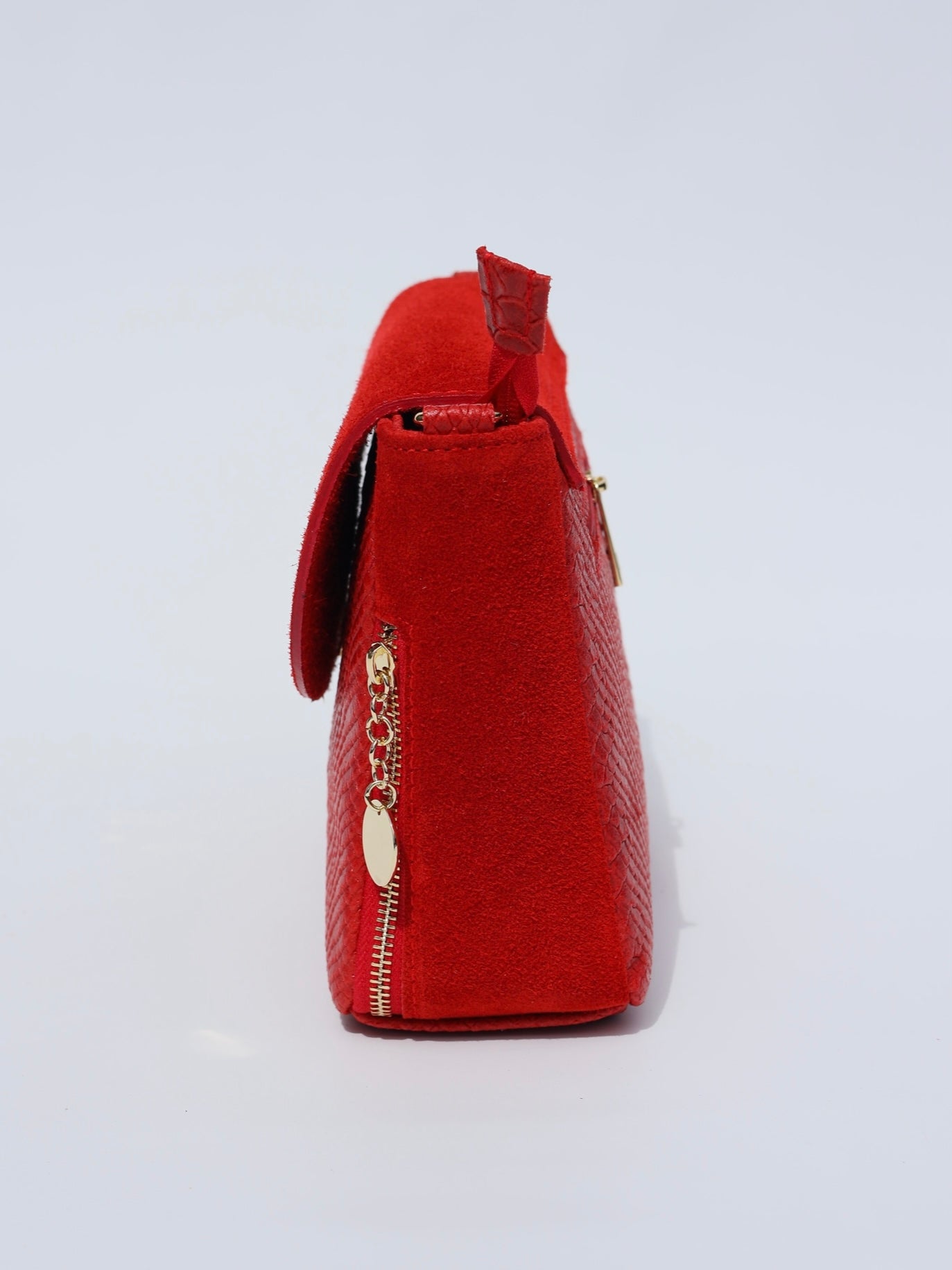 Aria Suede and Reptile Embossed Leather Cross Body Bag in Red