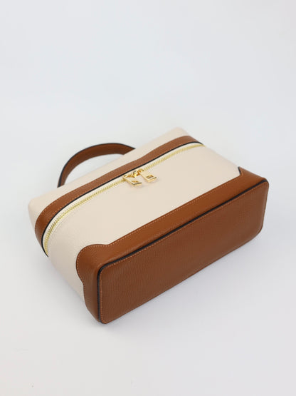 Sandra Vanity Leather Handbag in Cream and Camel Brown