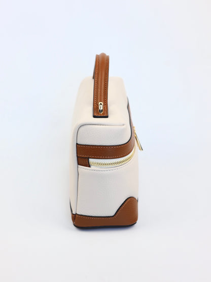 Sandra Vanity Leather Handbag in Cream and Camel Brown