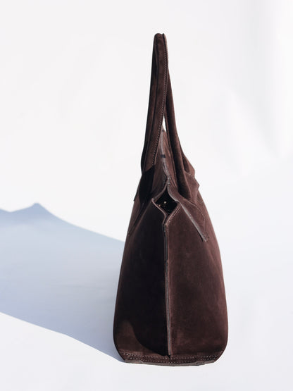 Marta Handbag in Suede, Chocolate Brown