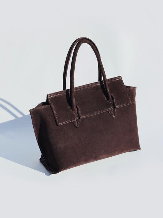 Marta Handbag in Suede, Chocolate Brown