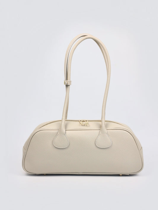 Nina East West Leather Shoulder Bag Beige