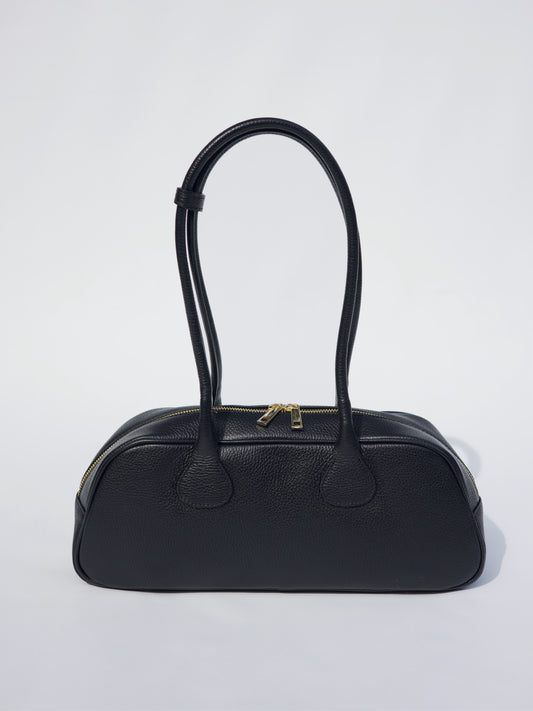 Nina East West Leather Shoulder Bag in  Black