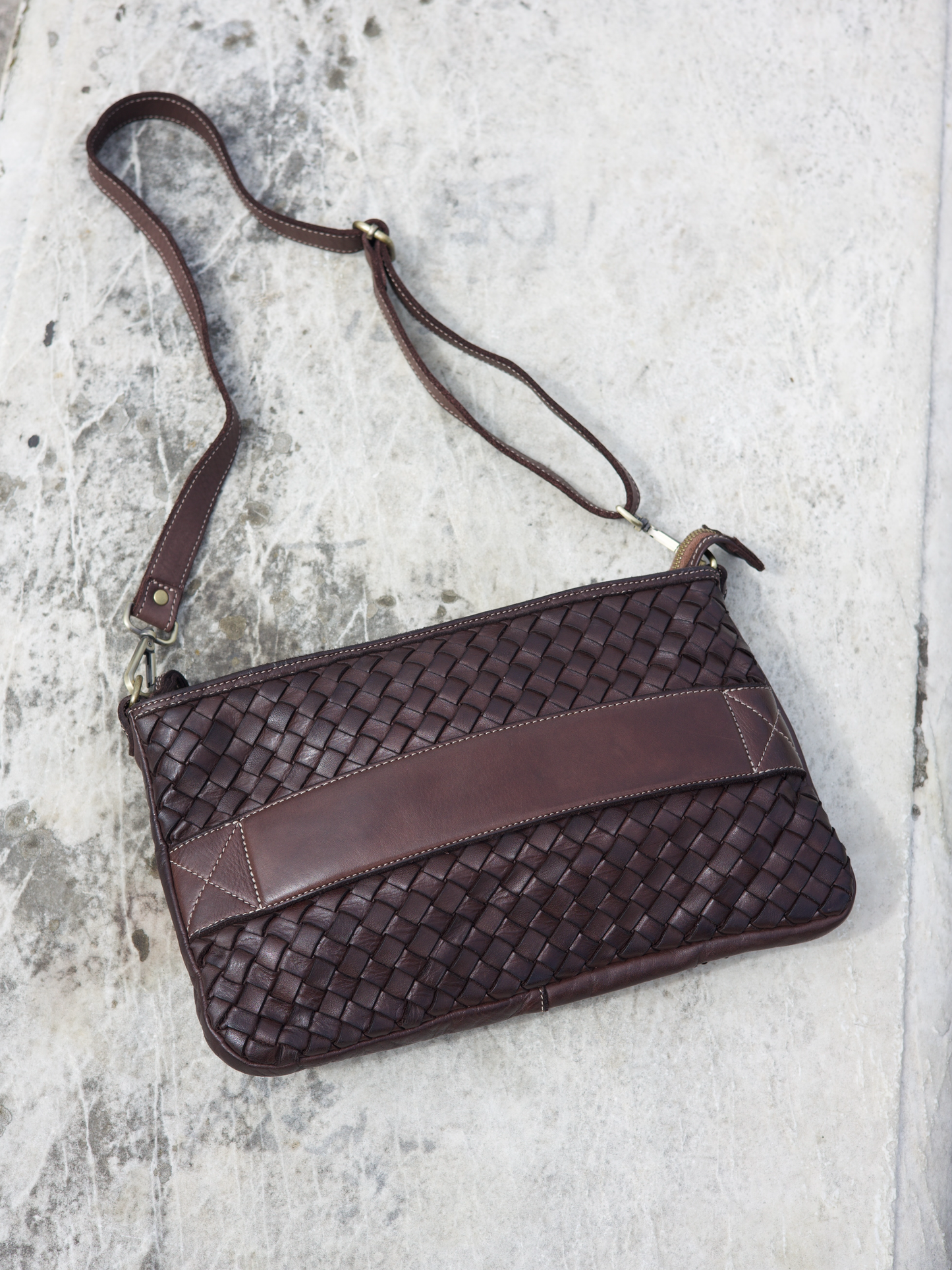 Handwoven Leather Crossbody Clutch