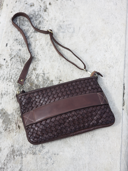 Handwoven Leather Crossbody Clutch