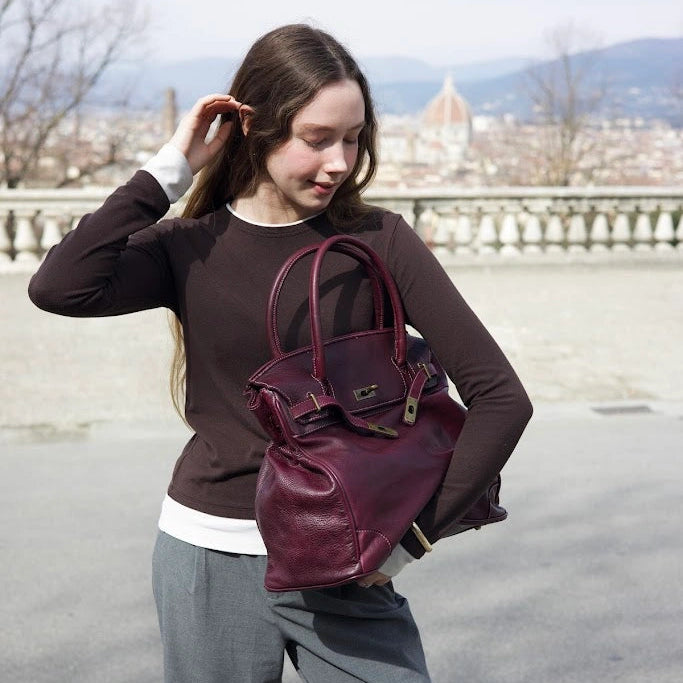 Siena Washed Calfskin Handbag | Plum