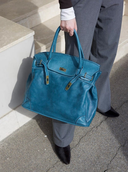 Siena Washed Calfskin Handbag | Caribbean Blue
