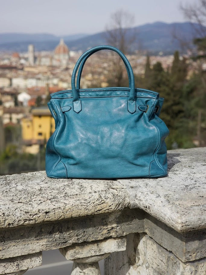 Siena Washed Calfskin Handbag | Caribbean Blue