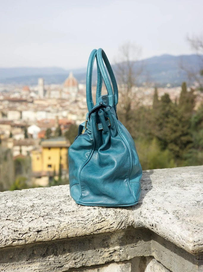 Siena Washed Calfskin Handbag | Caribbean Blue