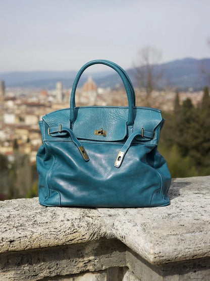 Siena Washed Calfskin Handbag | Caribbean Blue
