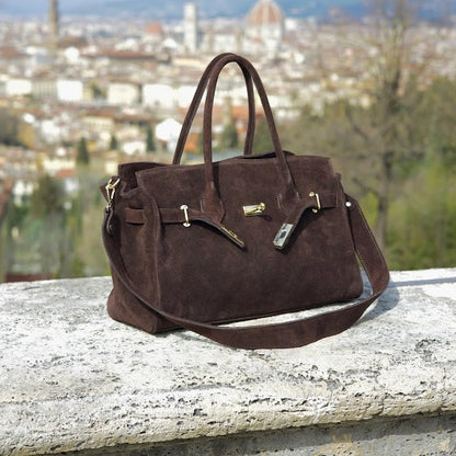 Monica Handbag Chocolate Brown Suede